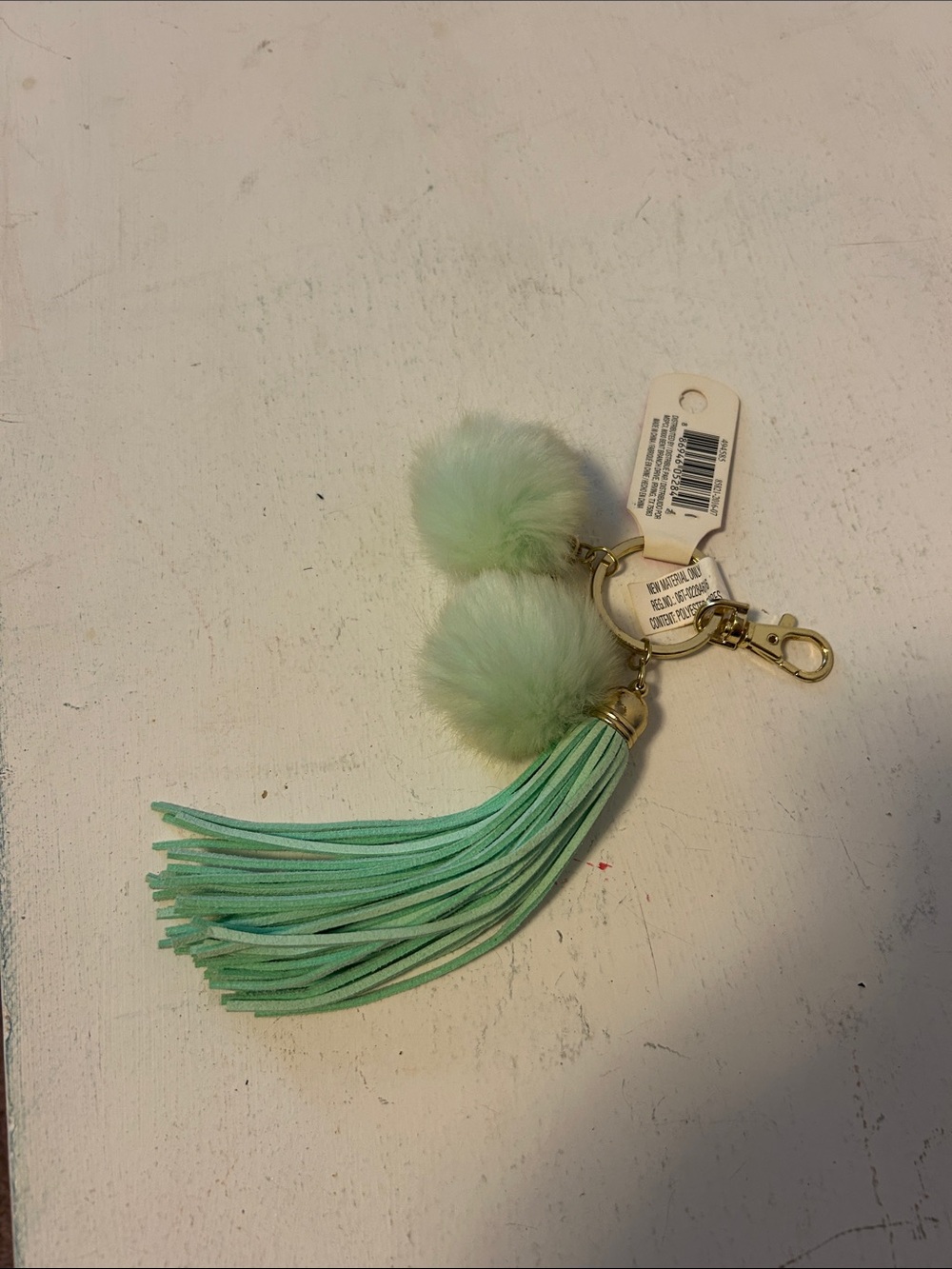Mint Green Faux Fur Pom Pom & Tassel Keychain NWT